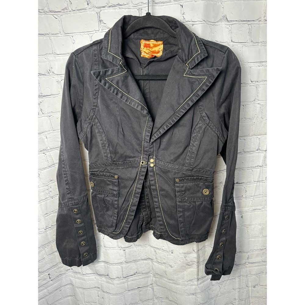 Twill Twenty Two Womens Black Cotton Utility Jacket Contrast Stitch Small